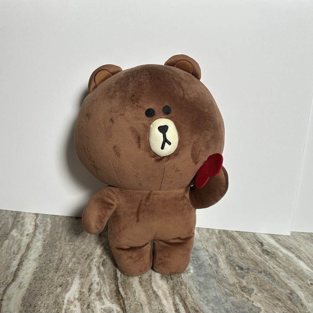 Line Friends Brown Bear Plushie Red Heart Valentine Stuffed Animal 16 Inch